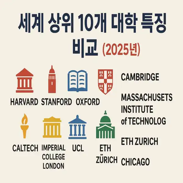 세계 상위 10개 대학 특징 비교