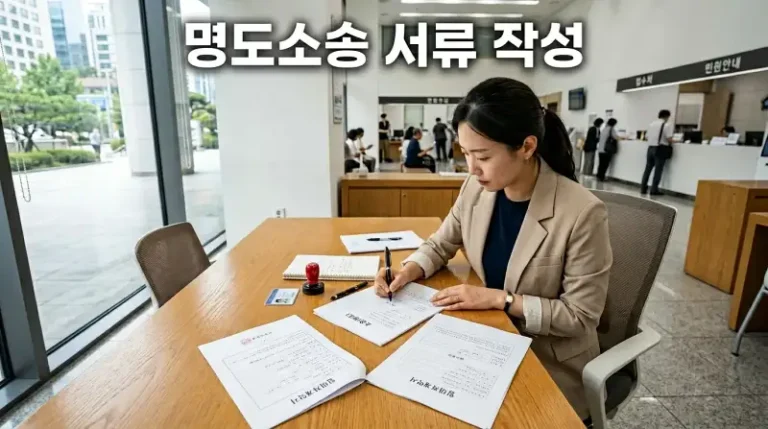 명도소송 서류 작성 장면