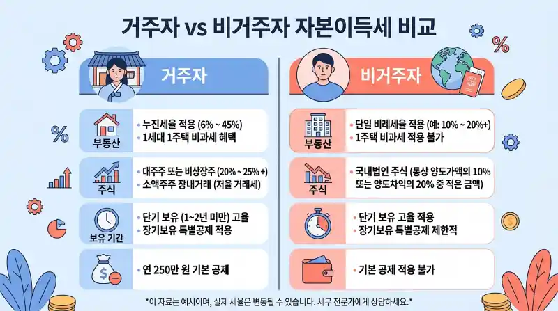거주자 vs 비거주자 세율 비교 인포그래픽