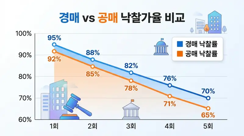 경매 vs 공매 낙찰가율 비교 차트