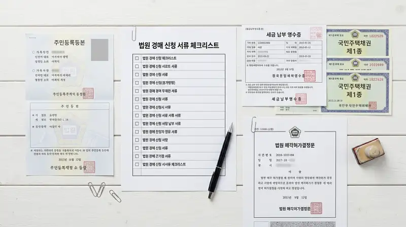 경매 등록 서류 체크리스트 플랫레이