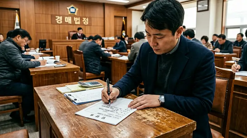 매 입찰표 작성 장면