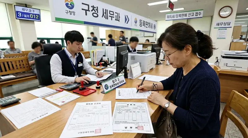 구청 세무과에서 신고서 작성