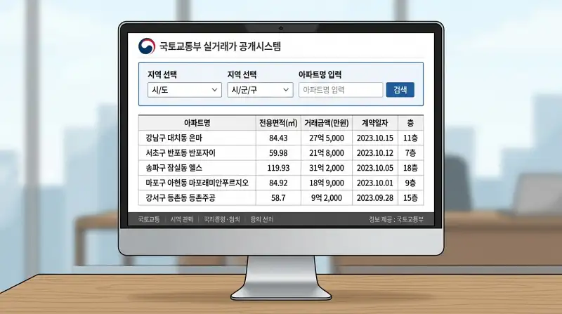 국토교통부 실거래가 조회 시스템 화면