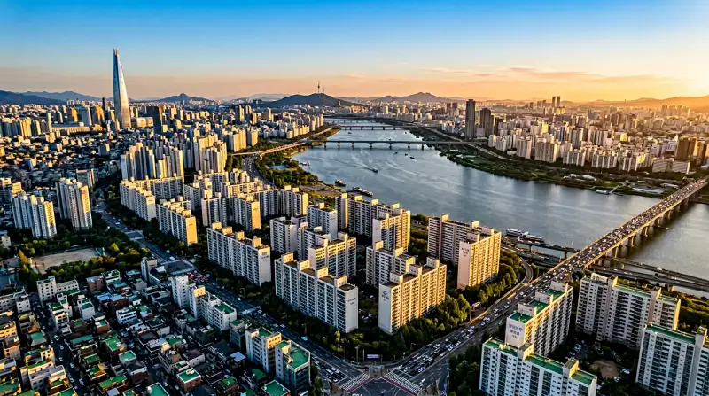 남 한강변 아파트 단지 항공뷰