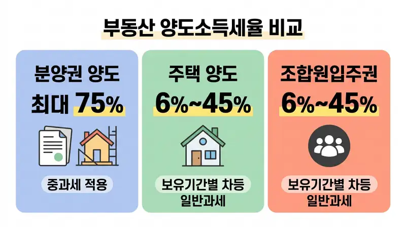 부동산 양도소득세율 비교 인포그래픽