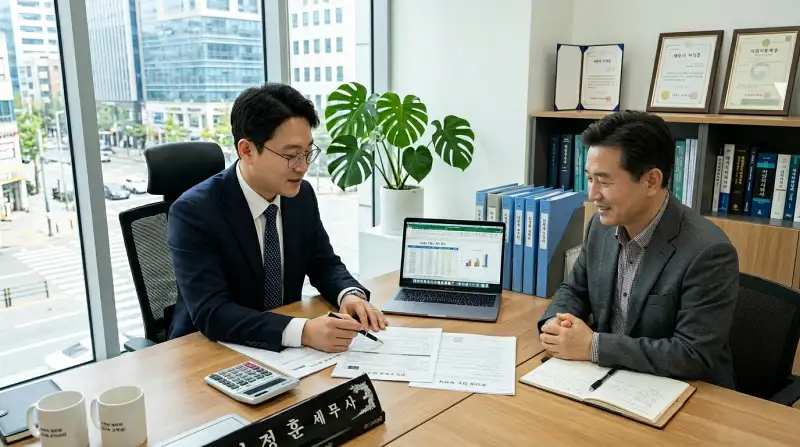 세무사 사무실에서 상담하는 현장 사진