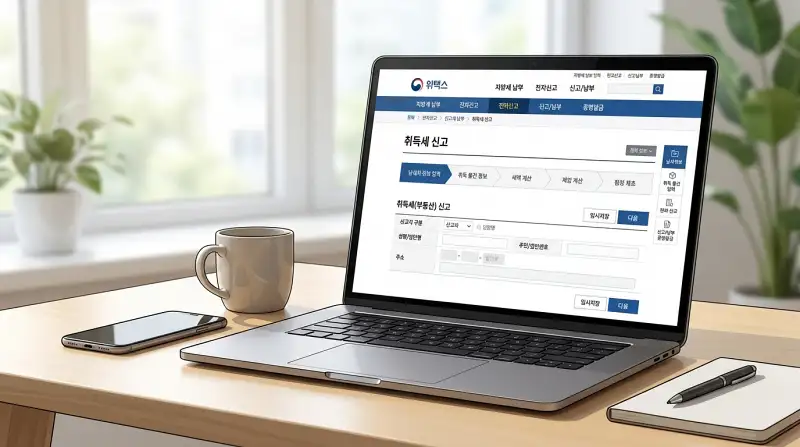 위택스 취득세 전자신고 시스템 화면 목업