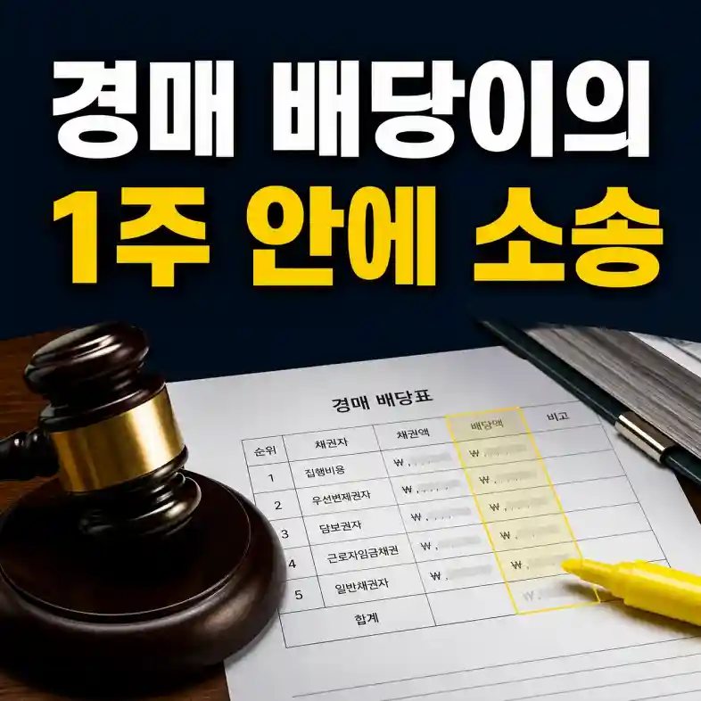 경매 배당표와 1주 제소 기한을 형광펜으로 확인하는 입찰자