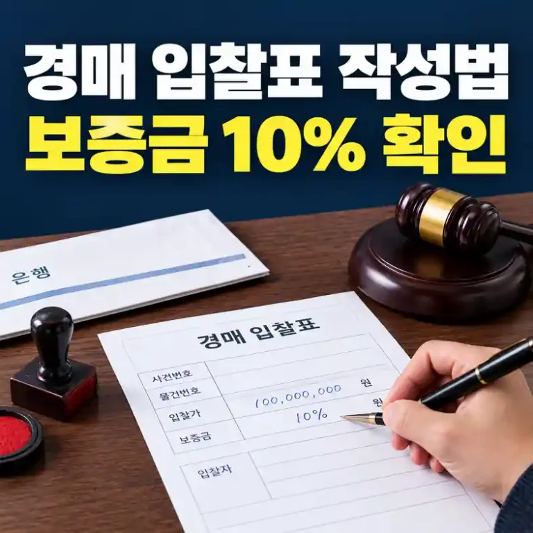 경매 입찰표 작성법에 따라 입찰가격을 적고 보증금 봉투와 도장을 준비하는 입찰자