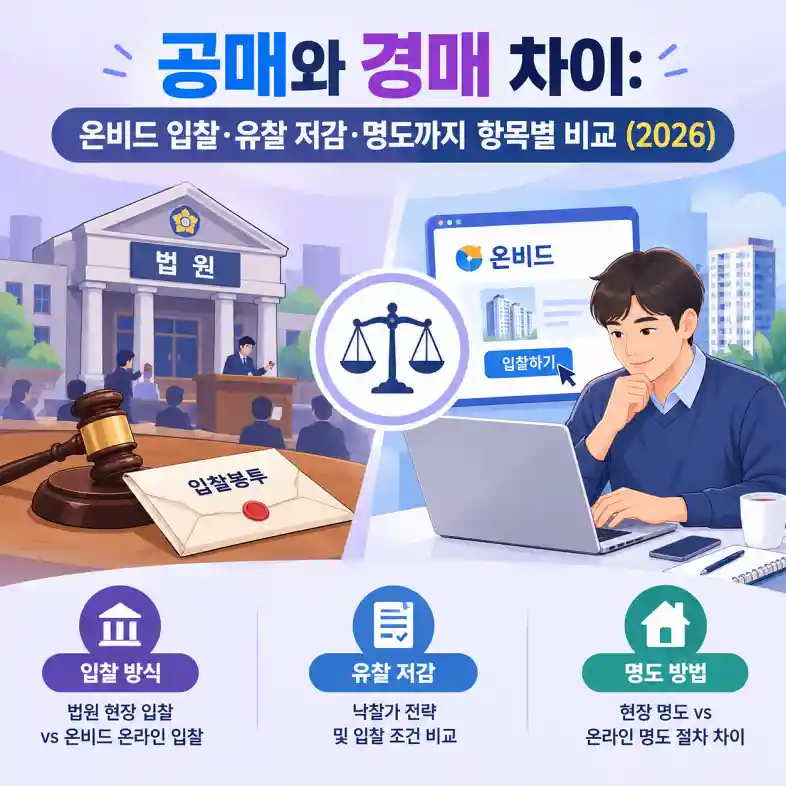 법원 경매 현장 입찰과 온비드 공매 온라인 입찰을 비교하는 부동산 투자자