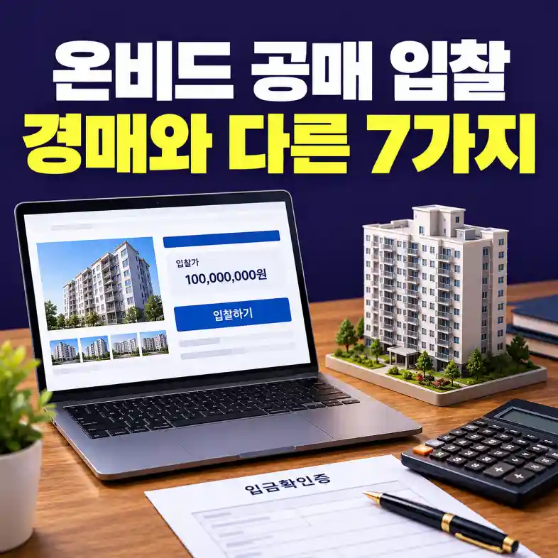 온비드 공매 입찰 방법에 따라 노트북으로 전자입찰 화면과 입찰보증금을 확인하는 투자자